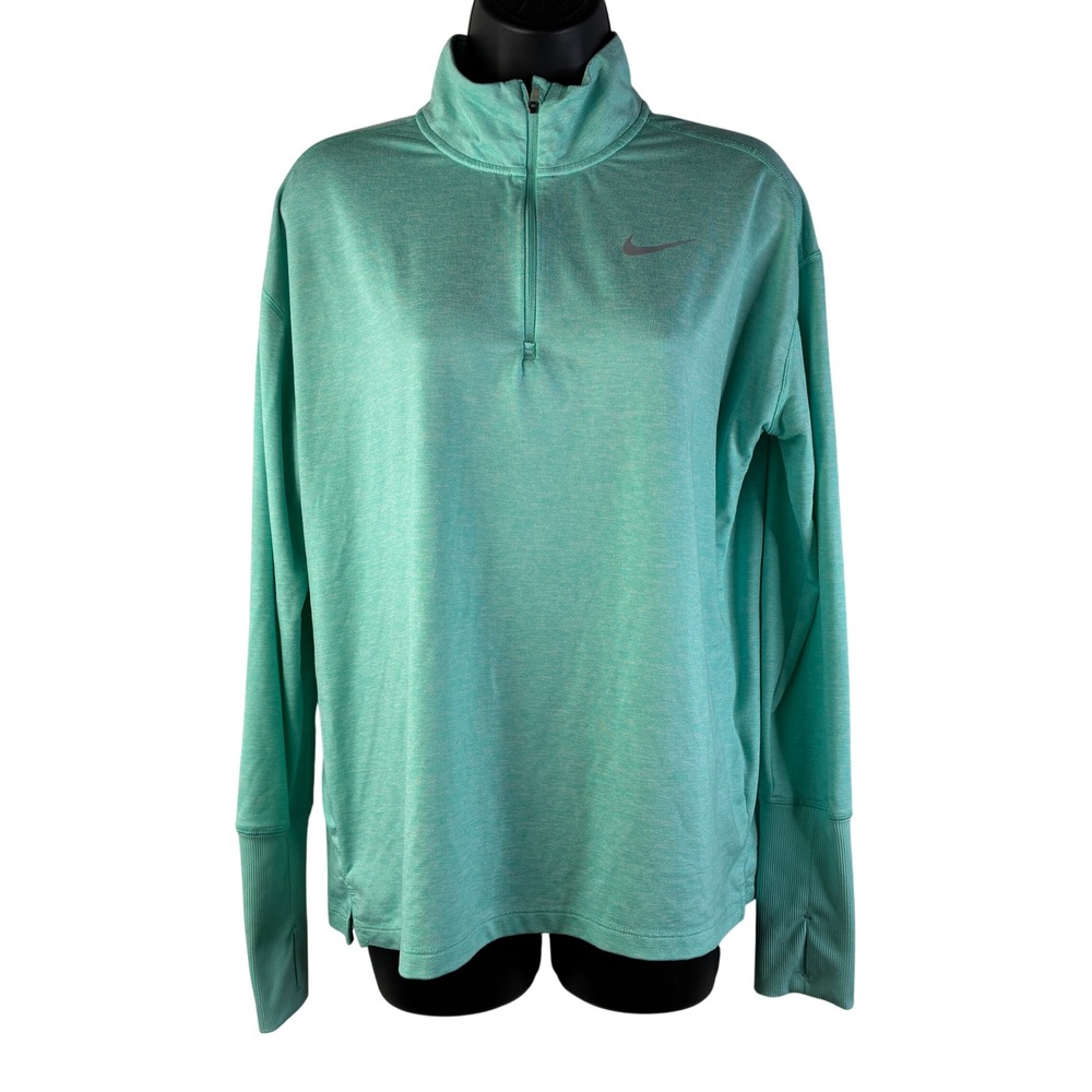 Nike Running Dri-FIT Womens Quarter Zip Pullover Teal Heather Thumbholes Medium - Picture 2 of 16